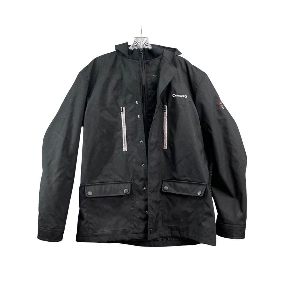 Corazzo Riding Jacket Mens Large Black Scooter Motorcycle Nylon Pockets Shield